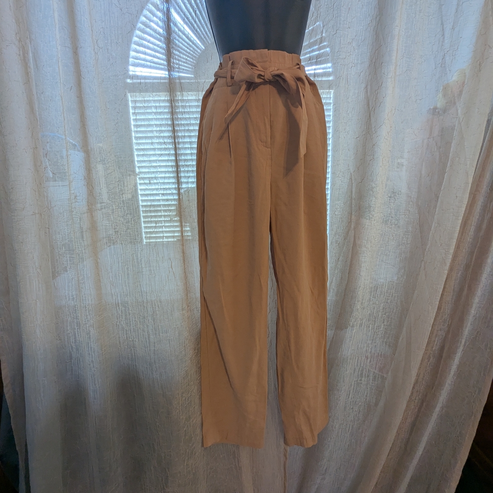 82. Ann Taylor Tan Tie Front Wide Leg Slacks - S - Picture 2 of 6